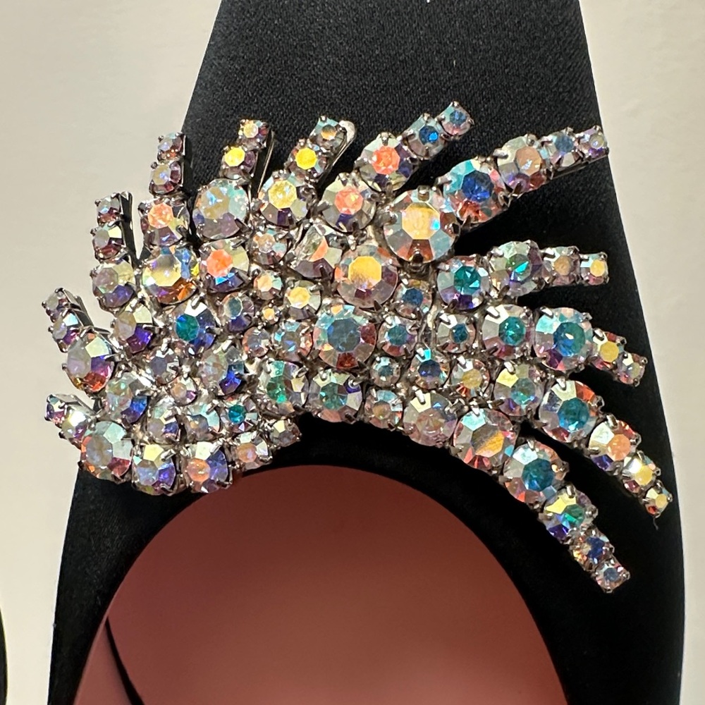 Piferi Drizella Crystal Embellished Slingback Flat,Satin Square Toe Rhinestone - Picture 15 of 16